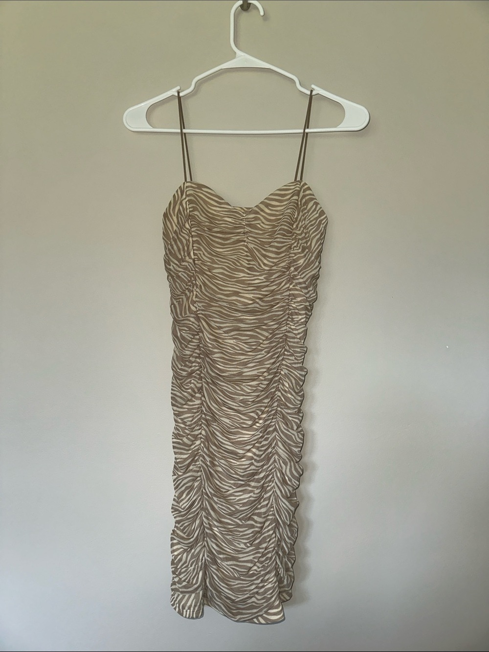 Forever 21 Beige Zebra-Print Ruched Slip Dress